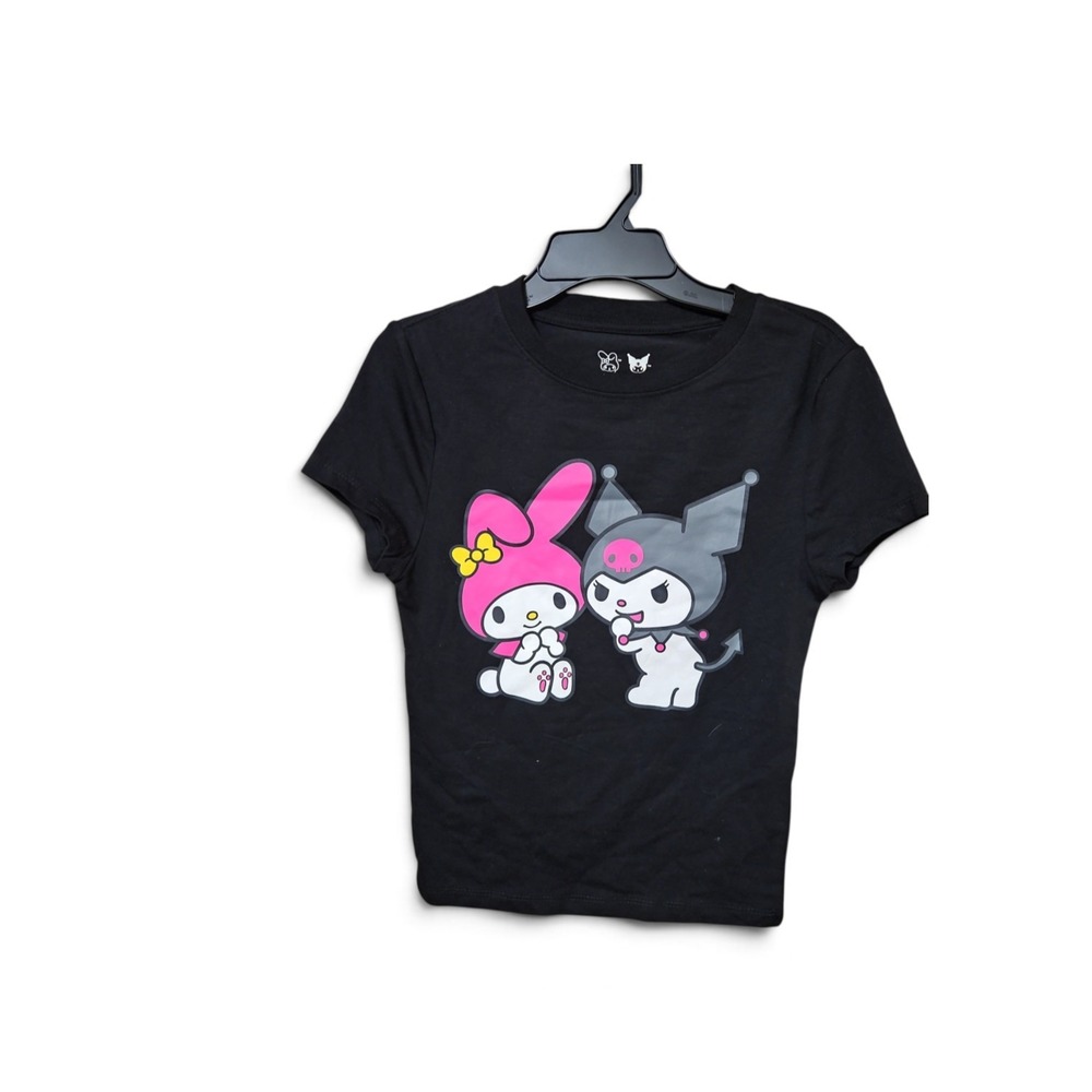 Sanrio My Melody Kuromi Graphic Tee Black Short Sleeve Crop Top XS Bioworld 0388